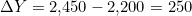 \[\Delta Y = 2{,}450 - 2{,}200 = 250\]
