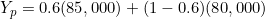 Y_p = 0.6(85,000) + (1-0.6)(80,000)