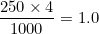 \dfrac{250 \times 4}{1000} = 1.0
