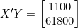 X'Y = \begin{bmatrix} 1100 \\ 61800 \end{bmatrix}