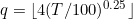 q=\lfloor4(T/100)^{0.25}\rfloor