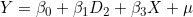 Y = \beta_0 + \beta_1 D_2 + \beta_3 X + \mu