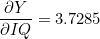 \dfrac{\partial Y}{\partial IQ} = 3.7285