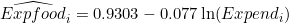 \widehat{Expfood}_i = 0.9303 - 0.077 \ln(Expend_i)