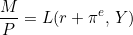 \[\frac{M}{P} = L(r + \pi^{e},\, Y)\]
