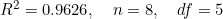 R^2 = 0.9626, \quad n = 8, \quad df = 5