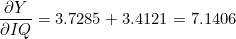 \dfrac{\partial Y}{\partial IQ} = 3.7285 + 3.4121 = 7.1406
