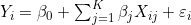 Y_i = \beta_0 + \sum_{j=1}^{K} \beta_j X_{ij} + \varepsilon_i
