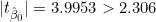 |t_{\hat{\beta}_0}| = 3.9953 > 2.306