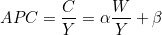 \[APC = \frac{C}{Y} = \alpha \frac{W}{Y} + \beta\]