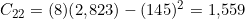 C_{22} = (8)(2{,}823) - (145)^2 = 1{,}559