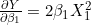 \frac{\partial Y}{\partial \beta_1} = 2 \beta_1 X_1^2