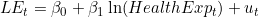 LE_t = \beta_0 + \beta_1 \ln(HealthExp_t) + u_t
