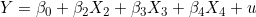 Y = \beta_0 + \beta_2 X_2 + \beta_3 X_3 + \beta_4 X_4 + u