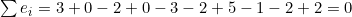 \sum e_i = 3+0-2+0-3-2+5-1-2+2 = 0