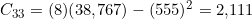 C_{33} = (8)(38{,}767) - (555)^2 = 2{,}111