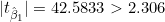 |t_{\hat{\beta}_1}| = 42.5833 > 2.306