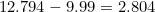 12.794 - 9.99 = 2.804