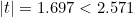 |t| = 1.697 < 2.571